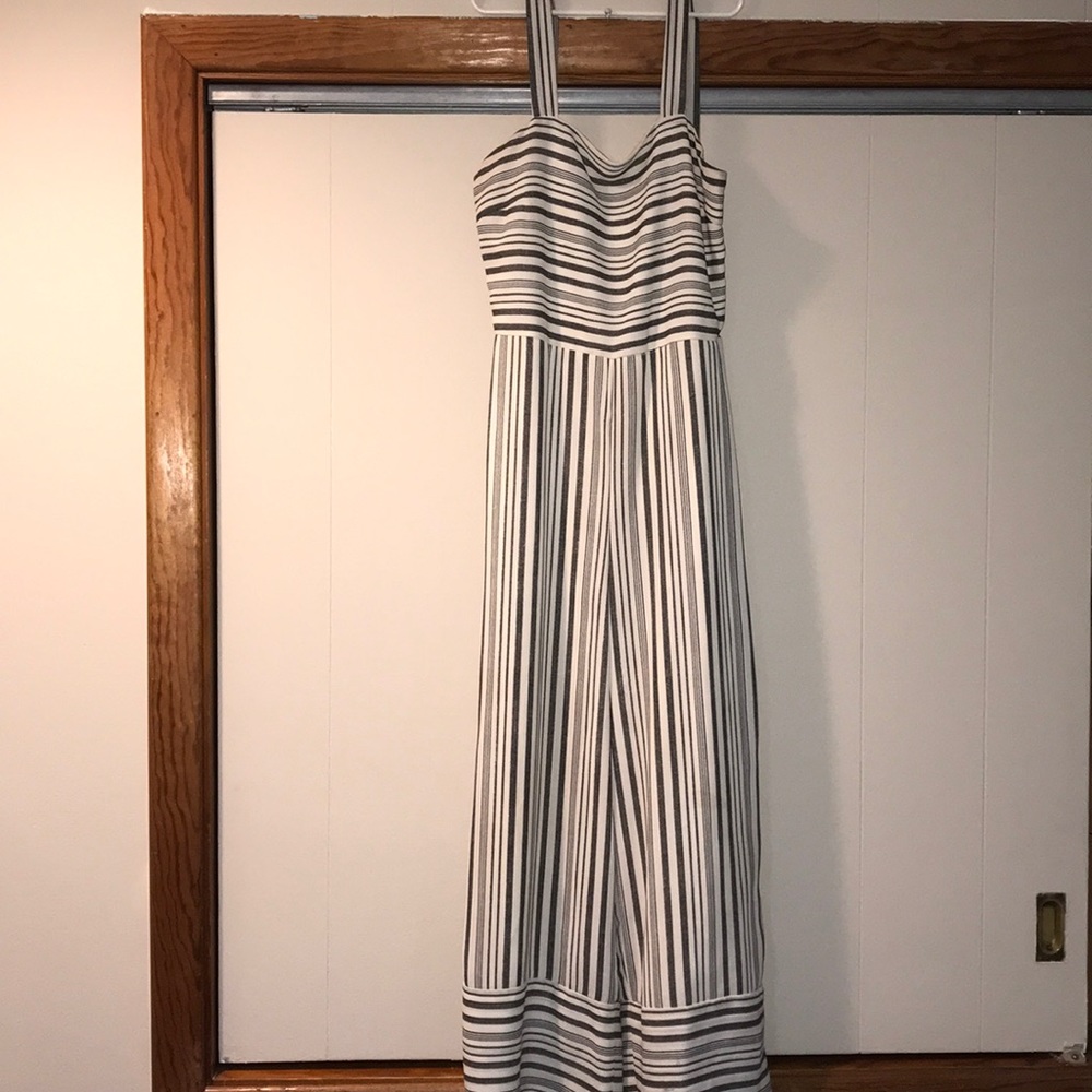 Japna White and Black Striped Jumpsuit